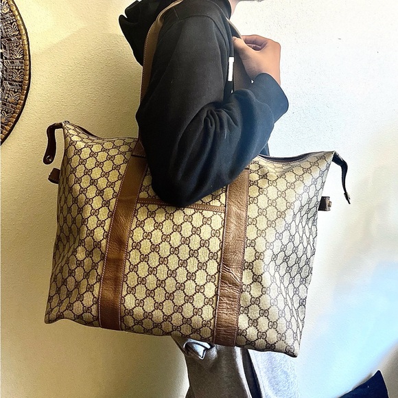 AUTH Vintage Gucci travel canvas monogram Tote Bag - Picture 6 of 12